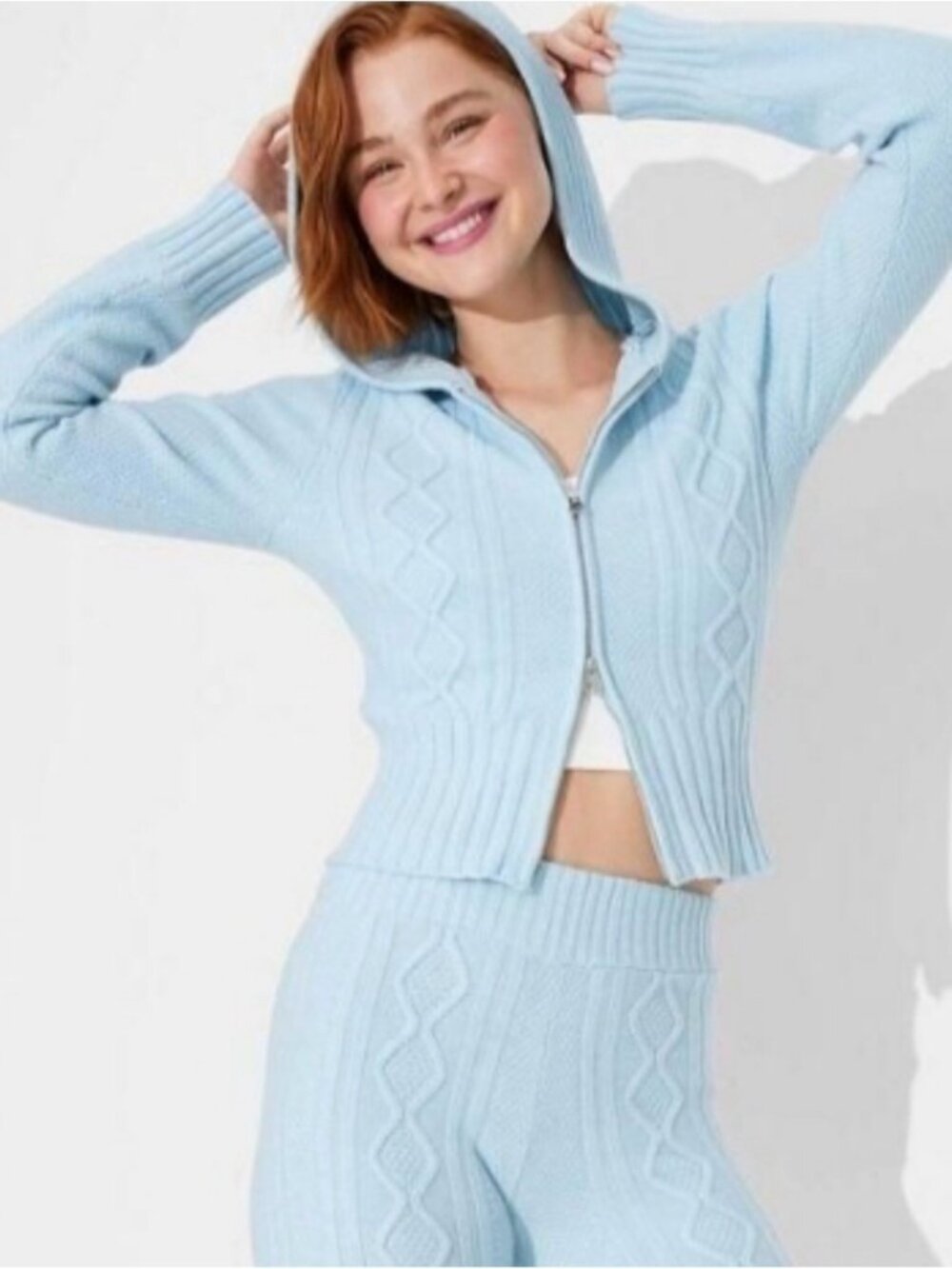 Wild Fable Baby Blue Cable Knit Hoodie Pants Set XXS Y2K.     (B)